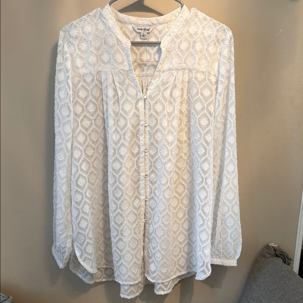 Lucky Brand White Long Sleeve Buttoned Blouse